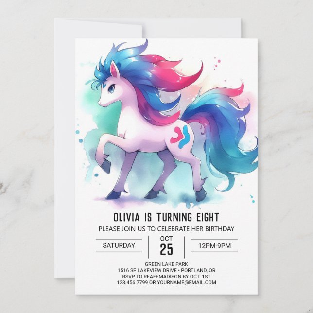 Pastel Printable Horse Birthday Invitation (Front)