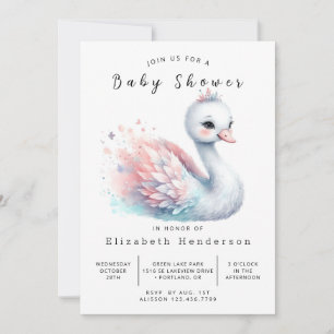 Pastel Printable Swan Baby Shower Invitation