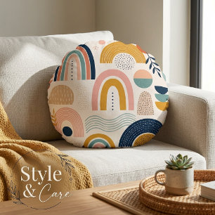 Pastel Prism Arc Abstract Surface Pattern Round Cushion