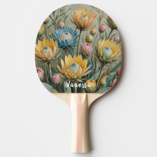 Pastel Protea Dream: Elegant Floral Ping Pong Paddle
