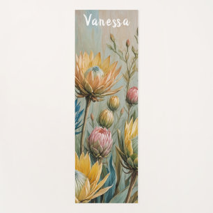 Pastel Protea Dream: Elegant Floral Yoga Mat