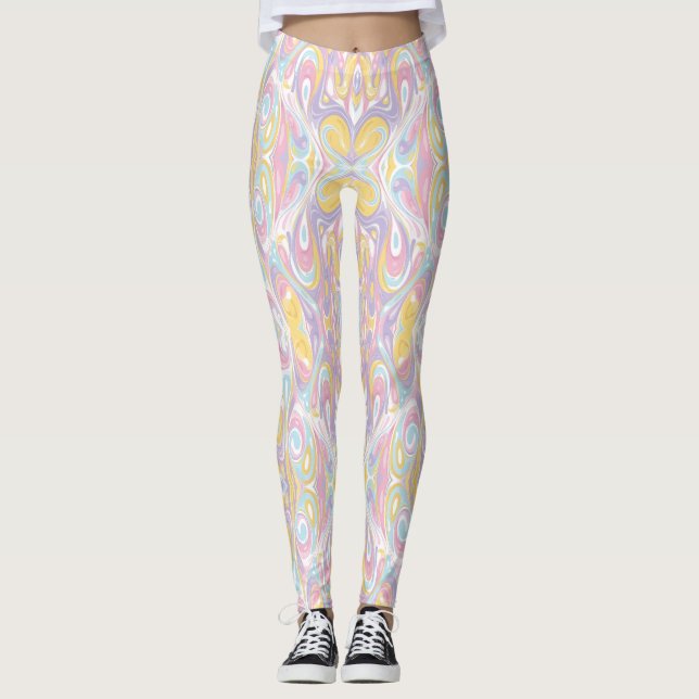 Pastel Psychedelic Pattern | Groovy Liquid Marble  Leggings (Front)