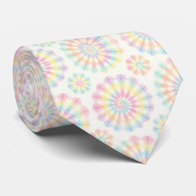 Pastel Psychedelic Tie-Dye Pattern Tie (Rolled)