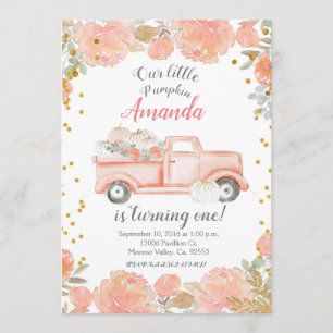 Pastel Pumpkin 1st birthday Girl Invitation