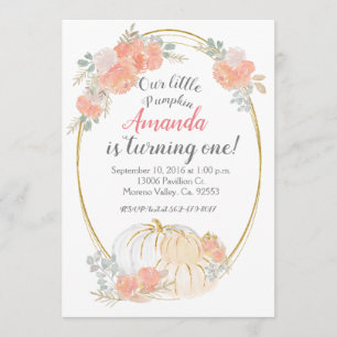 Pastel Pumpkin 1st birthday Invitation