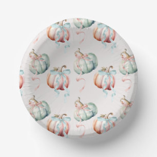 Pastel Pumpkin and Bows Gender Reveal Paper Bowl Plate