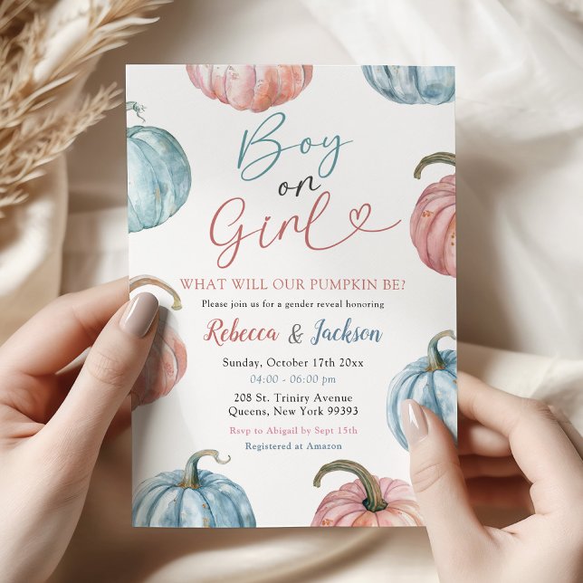 Pastel Pumpkin Boy or Girl Fall Gender Reveal Invitation (Creator Uploaded)
