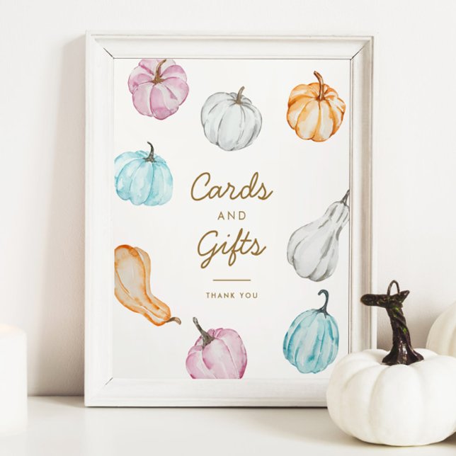 Pastel Pumpkin Fall Baby Shower Cards & Gifts Sign (Creator Uploaded)