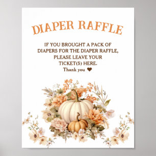 Pastel Pumpkin Fall Baby Shower Diaper Raffle Sign