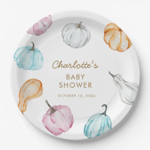 Pastel Pumpkin Gender Neutral Fall Baby Shower Paper Plate