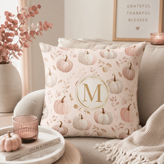 Pastel Pumpkin Monogram – Personalised Initial Cushion (Creator Uploaded)