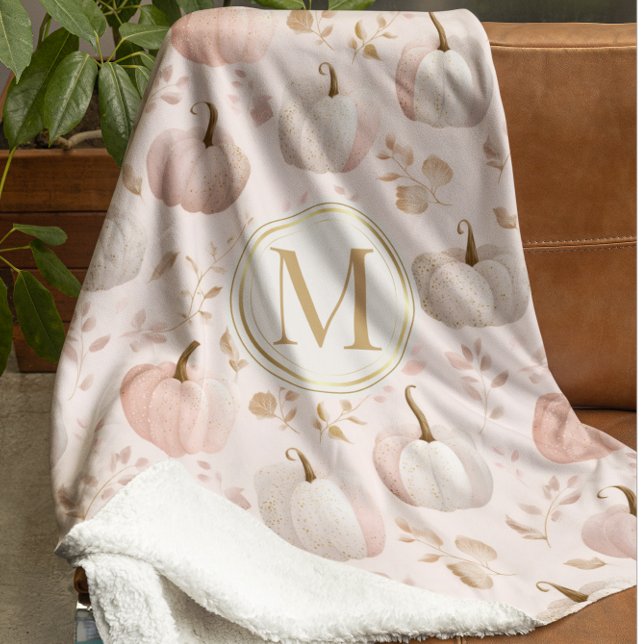 Pastel Pumpkin Monogram – Personalised Initial Sherpa Blanket (Creator Uploaded)