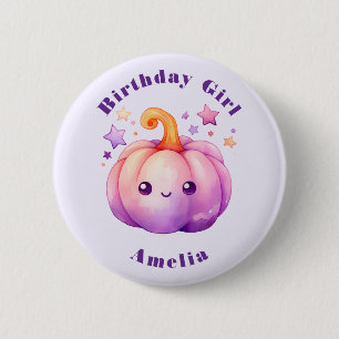 Pastel Pumpkin with Stars Cute Birthday Girl 6 Cm Round Badge