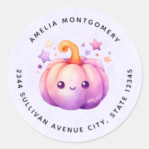 Pastel Pumpkin with Stars Cute & Dreamy - Address Classic Round Sticker