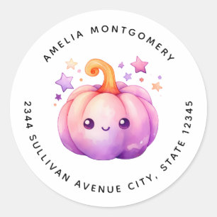 Pastel Pumpkin with Stars Cute & Dreamy - Address Classic Round Sticker