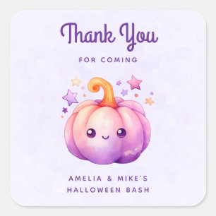 Pastel Pumpkin with Stars Cute Dreamy Thank You Square Sticker