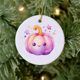 Pastel Pumpkin with Stars Cute Dreamy Vibe Ceramic Ornament