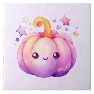 Pastel Pumpkin with Stars Cute Dreamy Vibe Ceramic Tile
