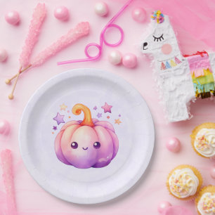 Pastel Pumpkin with Stars Cute Dreamy Vibe Paper Plate