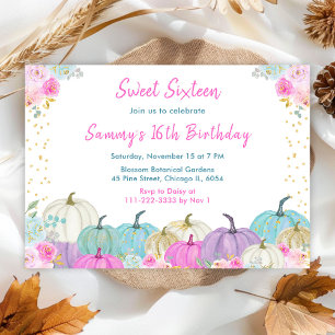 Pastel Pumpkins Confetti Sweet Sixteen Invitation