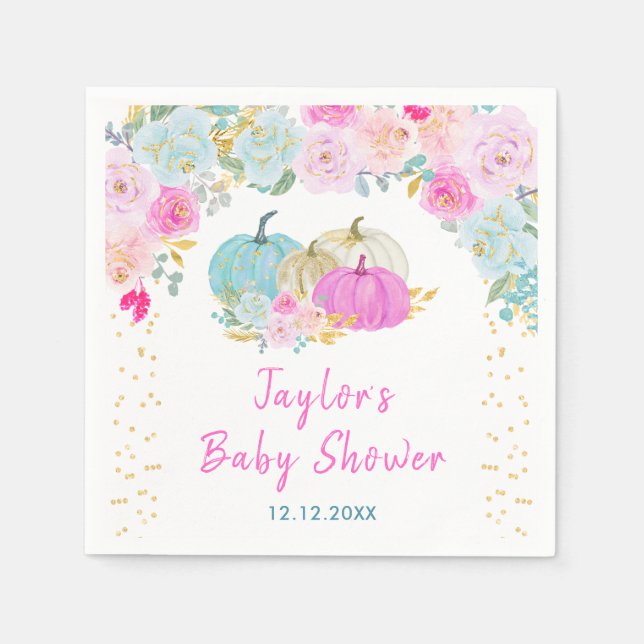 Pastel Pumpkins Floral Baby Shower Napkin (Front)