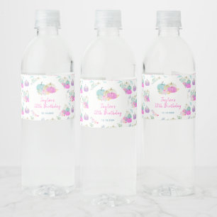 Pastel Pumpkins Floral Birthday Party Water Bottle Label