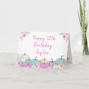 Pastel Pumpkins Floral Happy Birthday Card