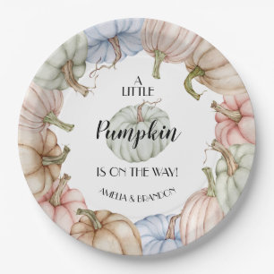 Pastel Pumpkins Gender Neutral Baby Shower Paper Plate