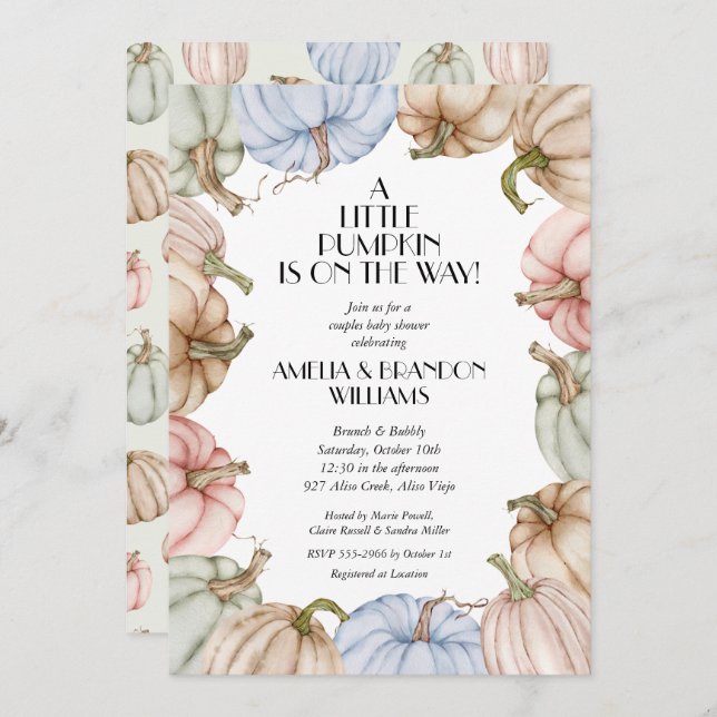 Pastel Pumpkins Mint Baby Shower Invitation (Front/Back)