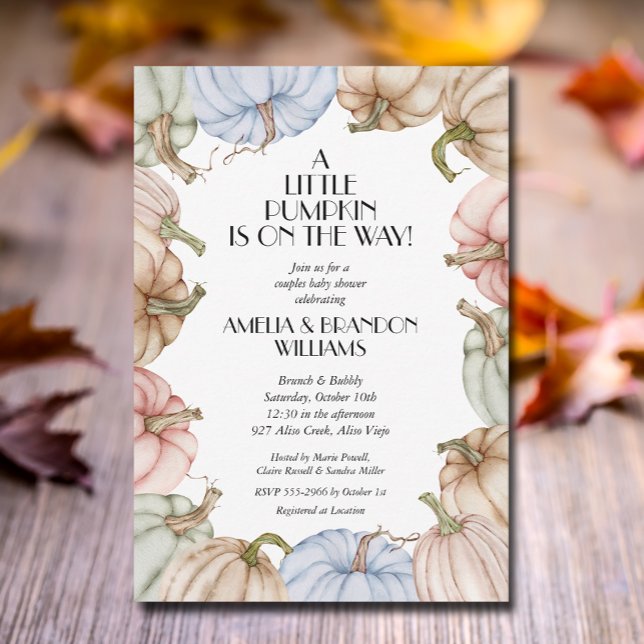 Pastel Pumpkins Mint Baby Shower Invitations (Green pumpkins baby shower invitations, INSTANT DOWNLOAD and/or PRINTED)