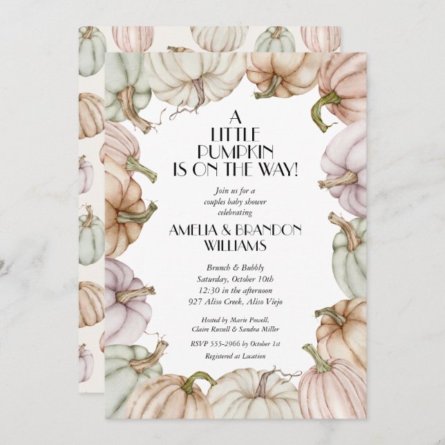 Pastel Pumpkins Neutral Baby Shower Invitation (Front/Back)