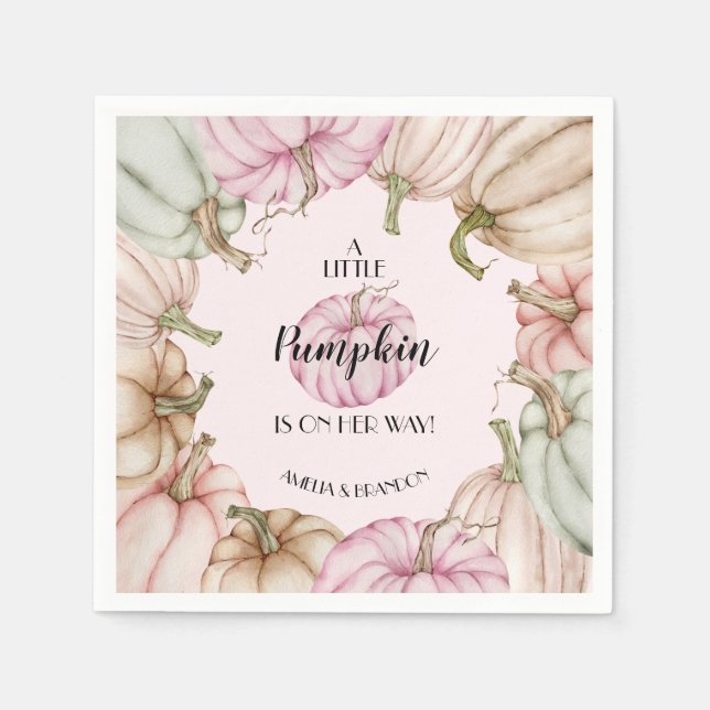 Pastel Pumpkins Pink Girl Baby Shower Napkin (Front)