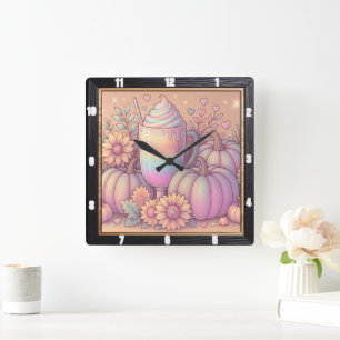Pastel Pumpkins Rainbow Drink Square Wall Clock