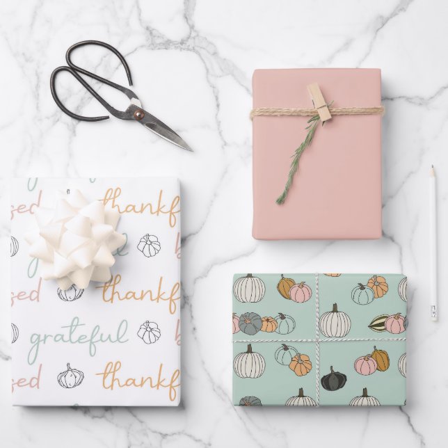 Pastel Pumpkins Wrapping Paper Sheets (Front)