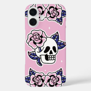 Pastel Punk – Pink Skull & Roses iPhone 16 Case