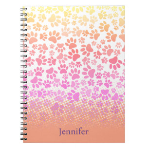 Pastel Puppy Paw Pattern Custom Name Notebook