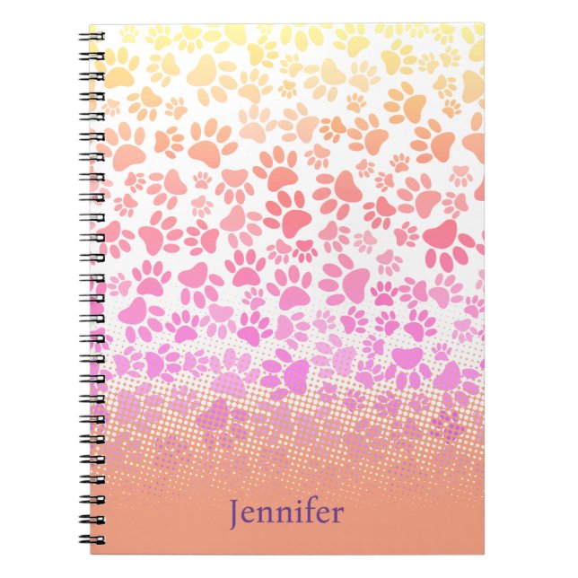 Pastel Puppy Paw Pattern Custom Name Notebook (Front)