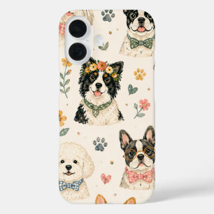 Pastel Puppy Seamless Pattern   Hand-Painted Dog F iPhone 16 Case