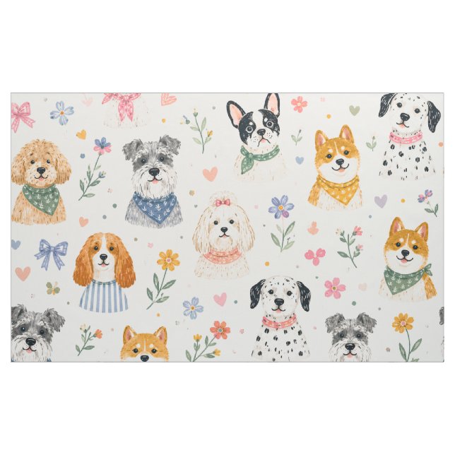 Pastel Puppy Seamless Pattern | Hand-Painted Dog  Fabric (Yard)