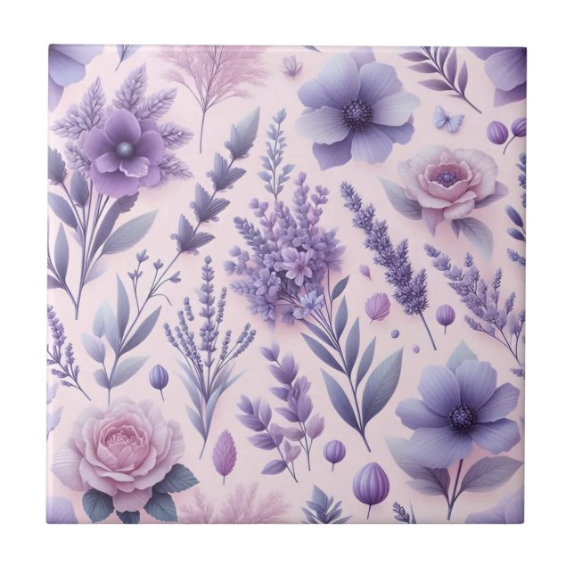 Pastel Purple Aesthetic Lavender Flower Ceramic Tile (Front)