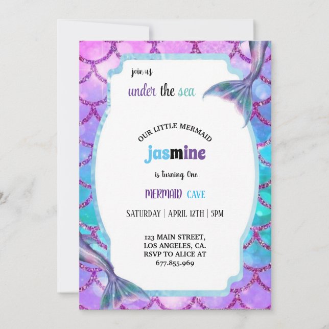pastel purple and blue mermaid birthday Party Invitation (Front)