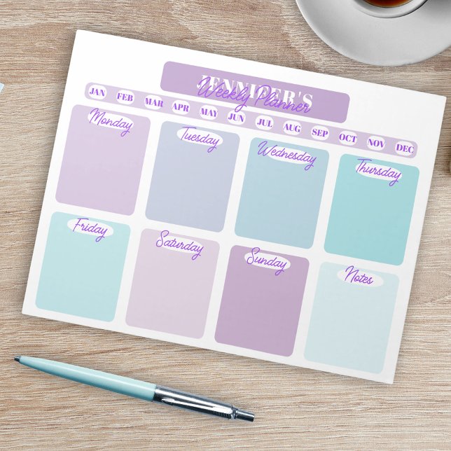 Pastel Purple And Teal Weekly Planner Organiser Notepad (Creator Uploaded)
