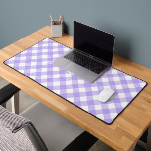 Pastel Purple and White Angled Plaid Desk Mat