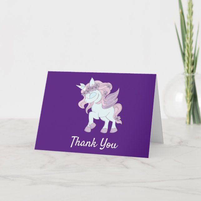 Pastel Purple and White Unicorns  Thank You Card (Front)