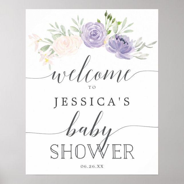 Pastel Purple Baby Shower Welcome Sign (Front)
