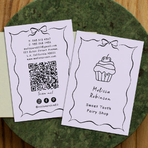 Pastel Purple Bakery Cake Shop Coquette QR Code Business Card