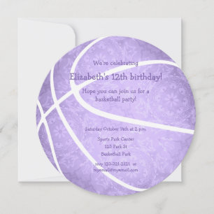 pastel purple basketball birthday sports party announcement