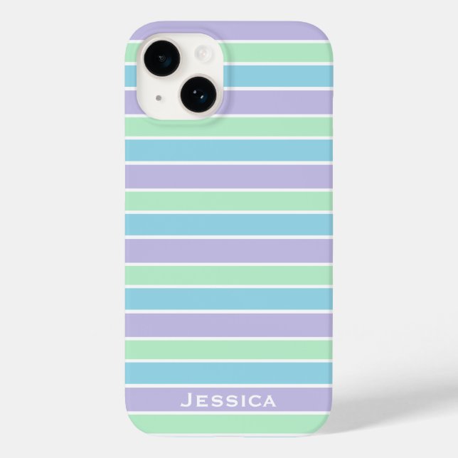 Pastel Purple Blue Green Stripes Personalised Case-Mate iPhone Case (Back)