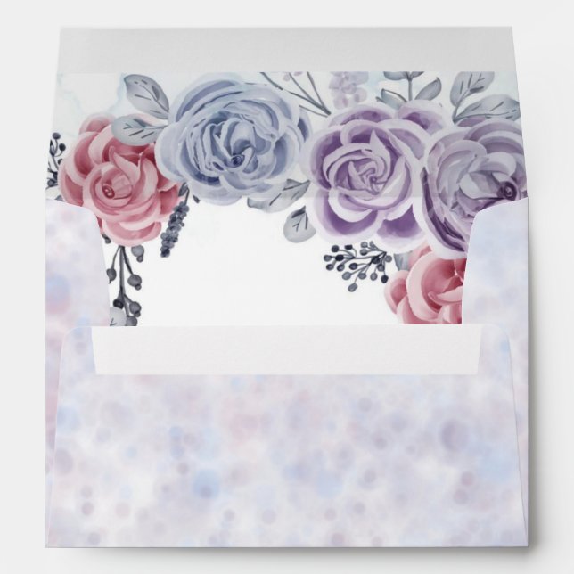 Pastel Purple Blue Pink Floral Wreath Wedding Envelope (Back (Bottom))