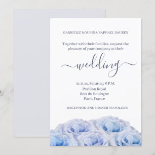 Pastel Purple Blue Roses Elegant Floral Wedding Invitation